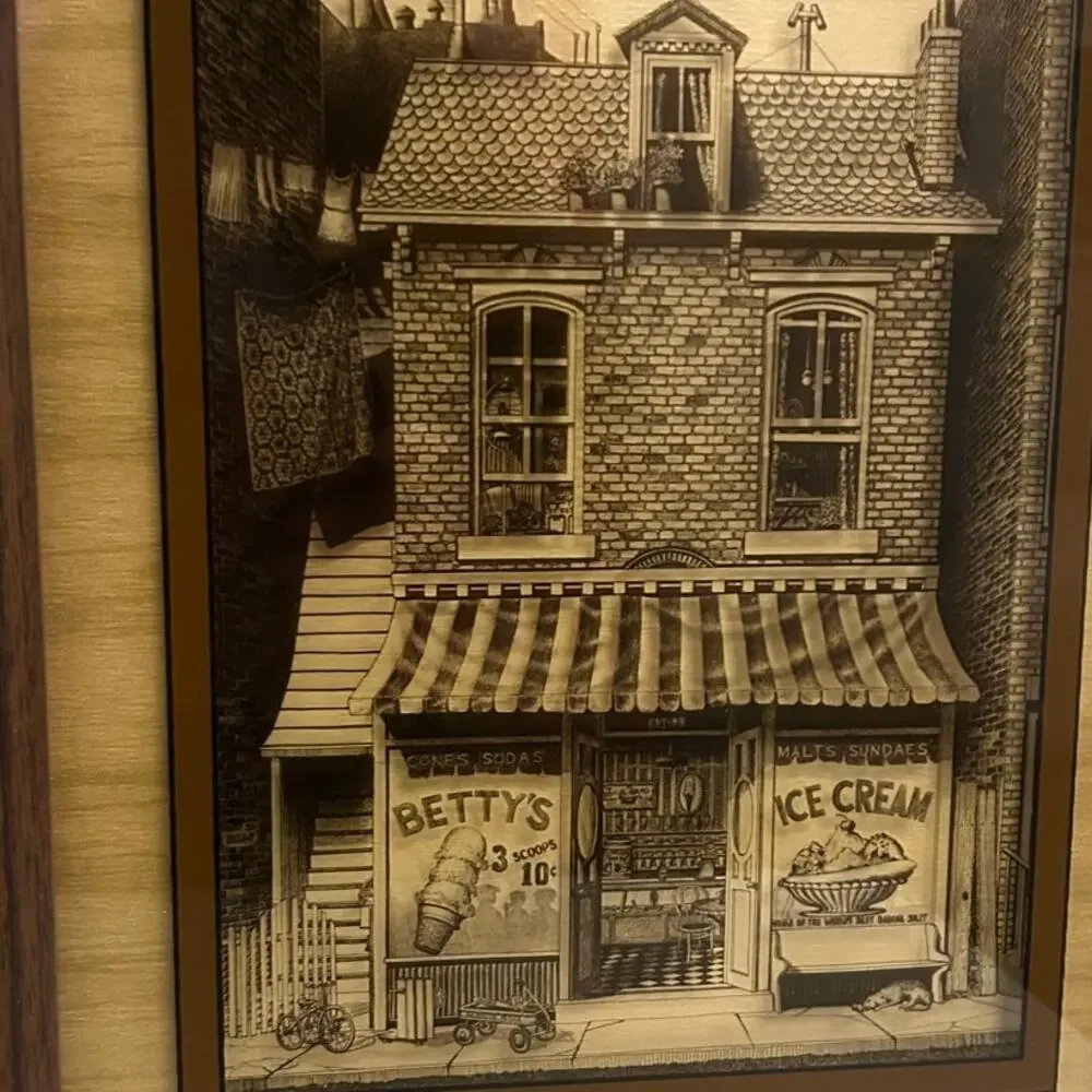 Vintage 1970's retro quaint old fashion ice cream shop print